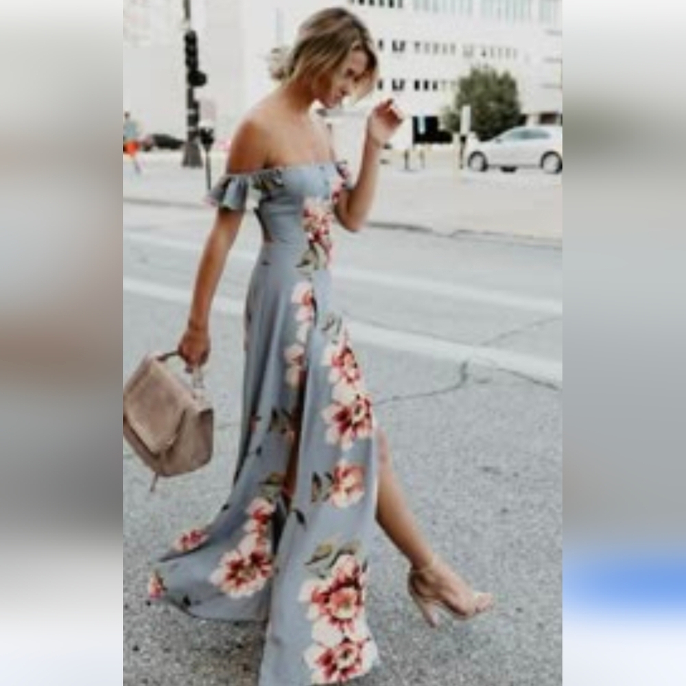 Club L London Floral Maxi Dress Size 6 Blue